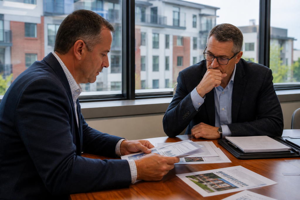 Investors reviewing multifamily fund sponsor documentation