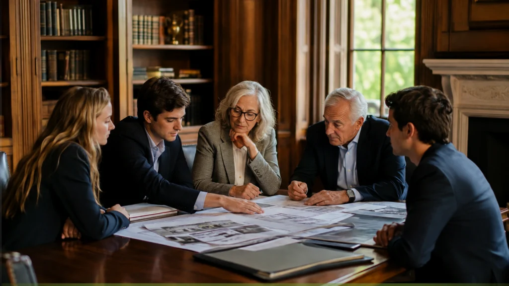 Investors in a thoughtful meeting discussing trust, alignment, and long-term decision making